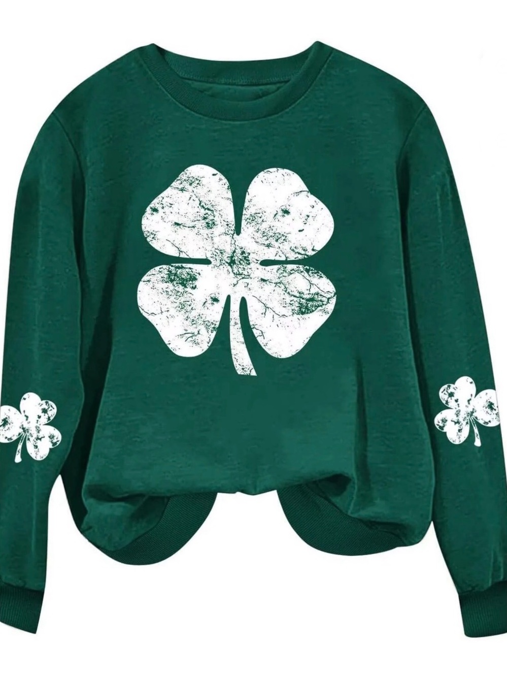 St. Patrick’s Day Sweatshirt with White Distressed Shamrock Clover